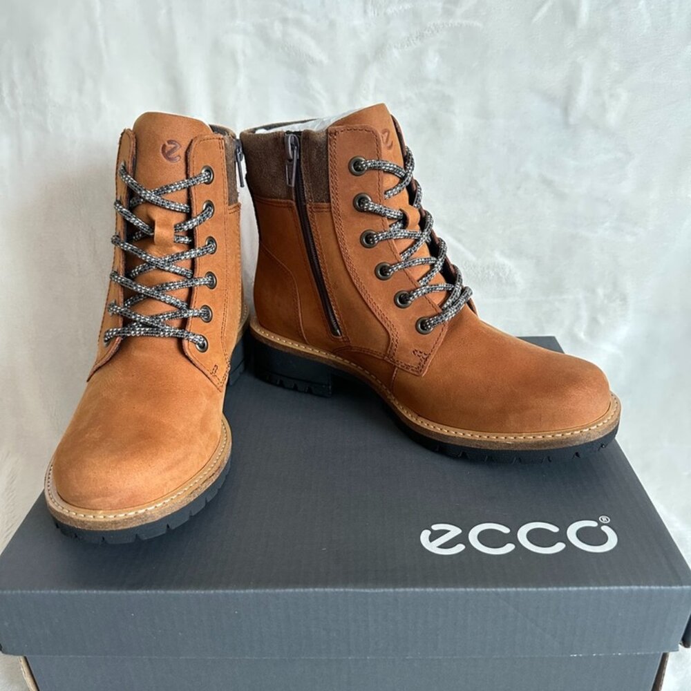 NIB! Ecco Elaina Lace Hydromax Ankle Boot 202123 Womens Size 5-5.5 Cognac/Brown